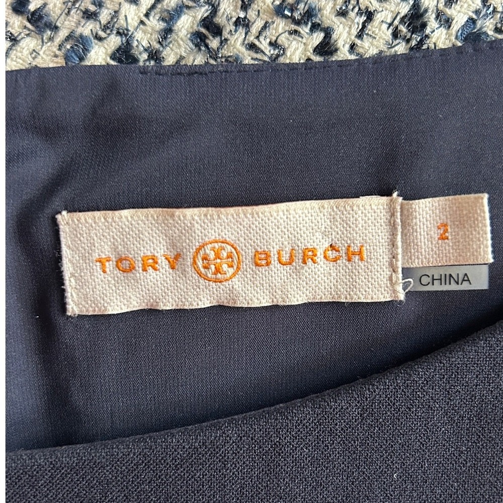 Tory Burch Lucille Tweed Dress Women's SZ 2 Navy Silk Blend‎ Sheath Work Career - Picture 6 of 8